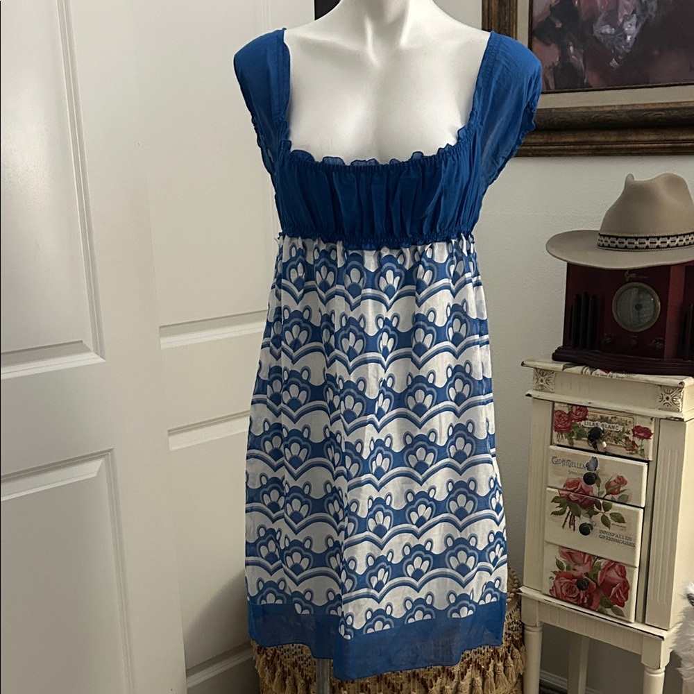 Max Studio Blue and White Boho Dress